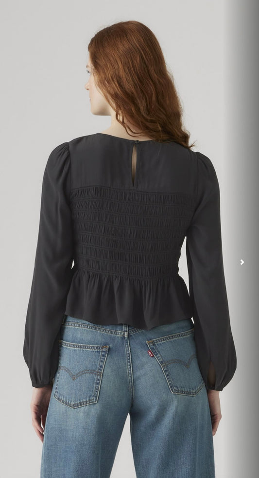 FLEUR SMOCKED TOP ANTHRACITE NIGHT CREPE