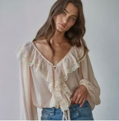 Woven Polyester Chiffon Long
Sleeve Ruffle Top