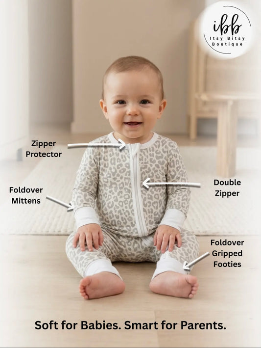 Apricot Leopard Bamboo Baby Romper - Soft Stretch Sleepwear