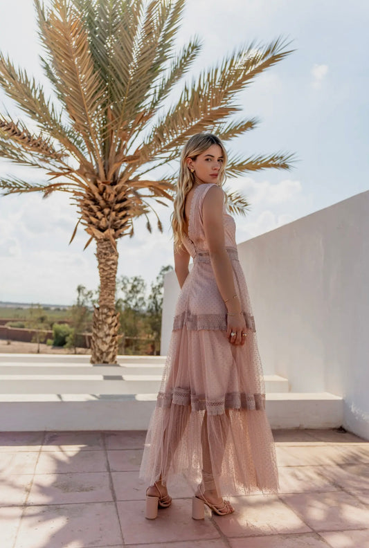 Nikky Long Dress in Plumetis Tulle