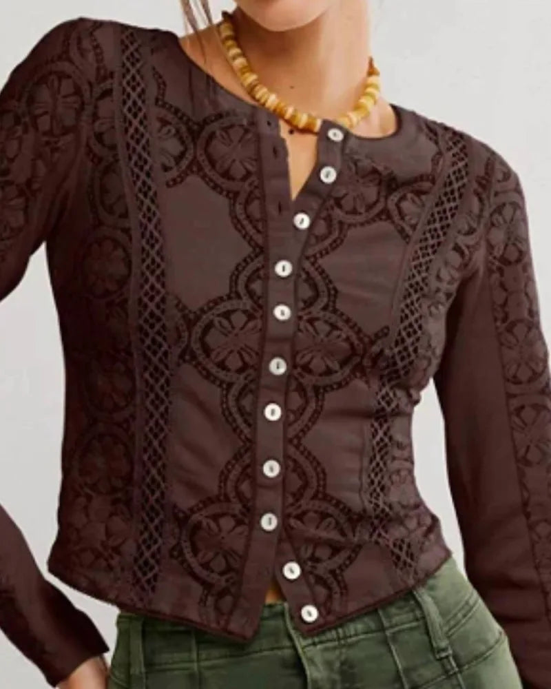 Jae Sheer Lace Knit Long Sleeve Top