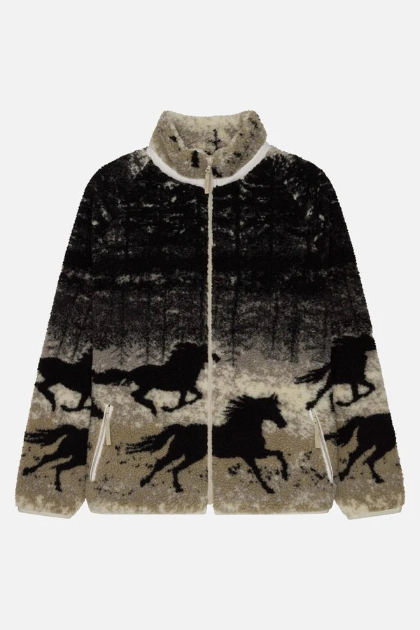 Printed Terry Fleece Jacket Wild Horses