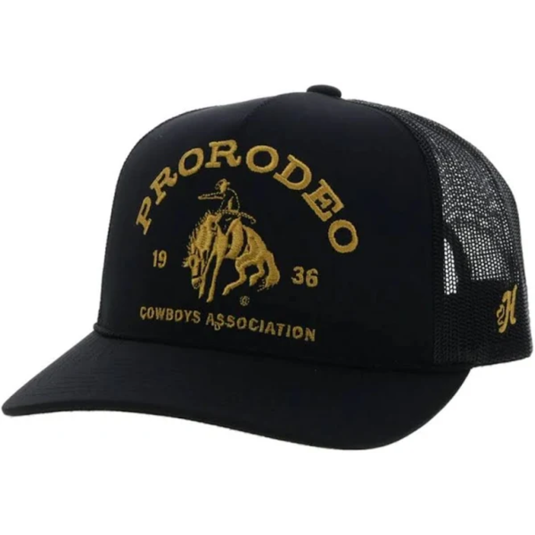 PRCA Black 5-Panel Trucker with Gold Logo - OSFA