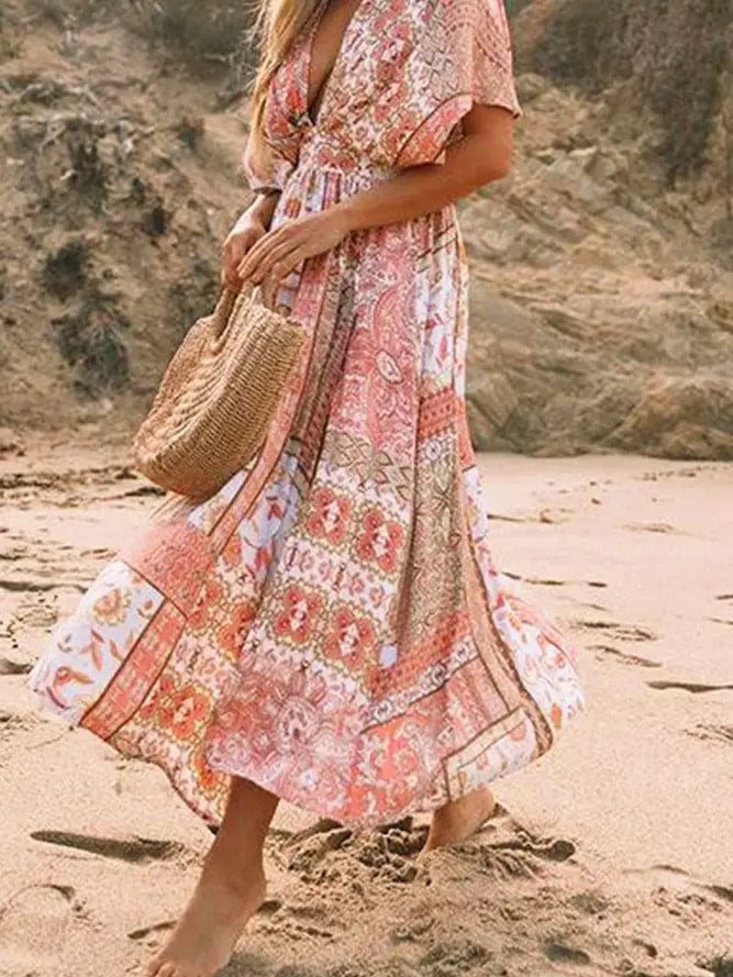 Boho Irregular Print Beach Cover Up
