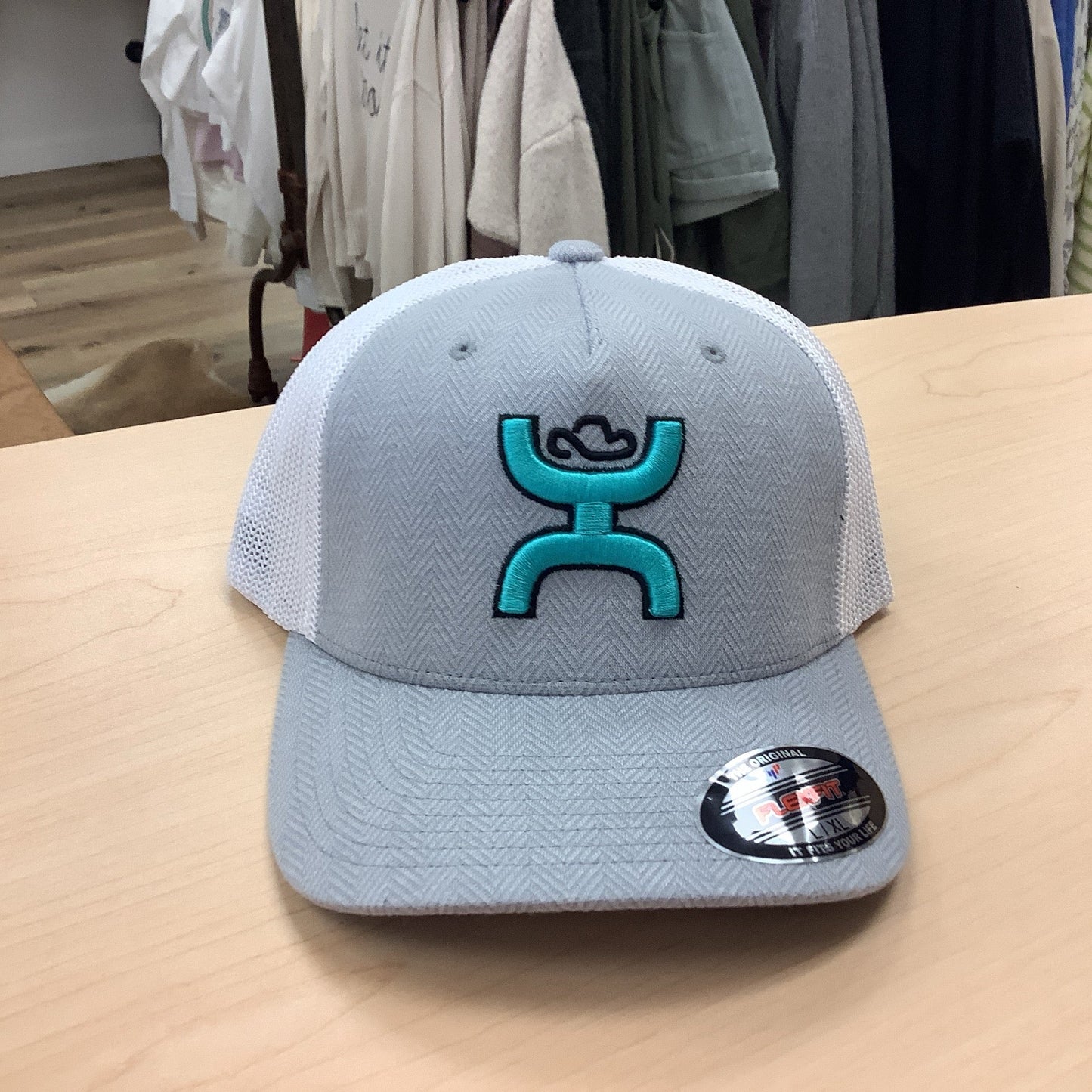 Coach Hooey, Grey / White 5-Panel Flexfit with White / Black Hooey Logo - L/XL