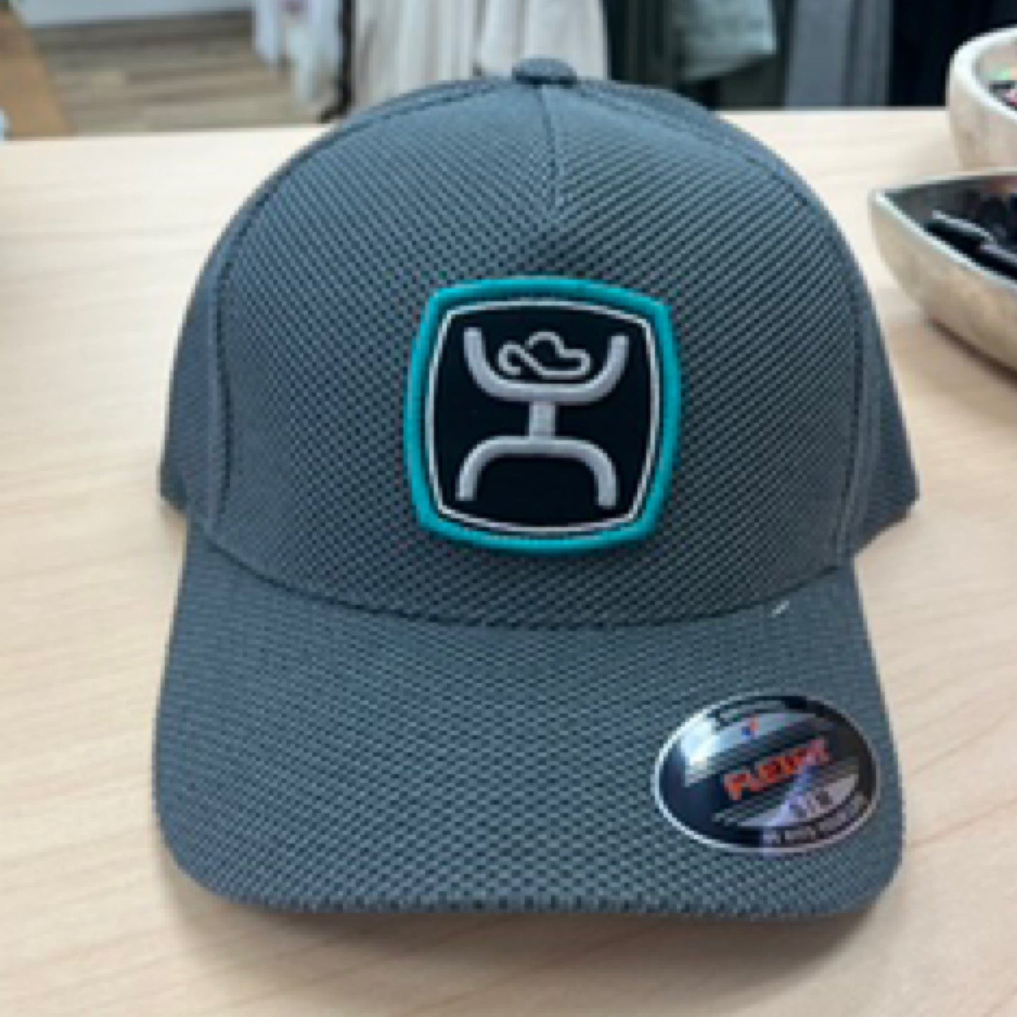 Zenith Hooey, Grey 5-Panel Flexfit with Black / Teal Hooey Logo Patch - S/M