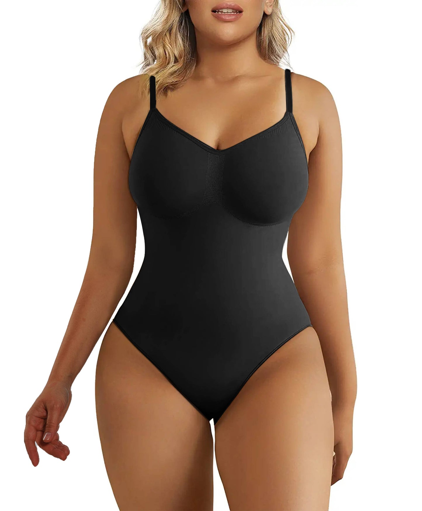 SHAPERX Tummy Control Shapewear Seamless Thong Bodysuit: Black, S/M