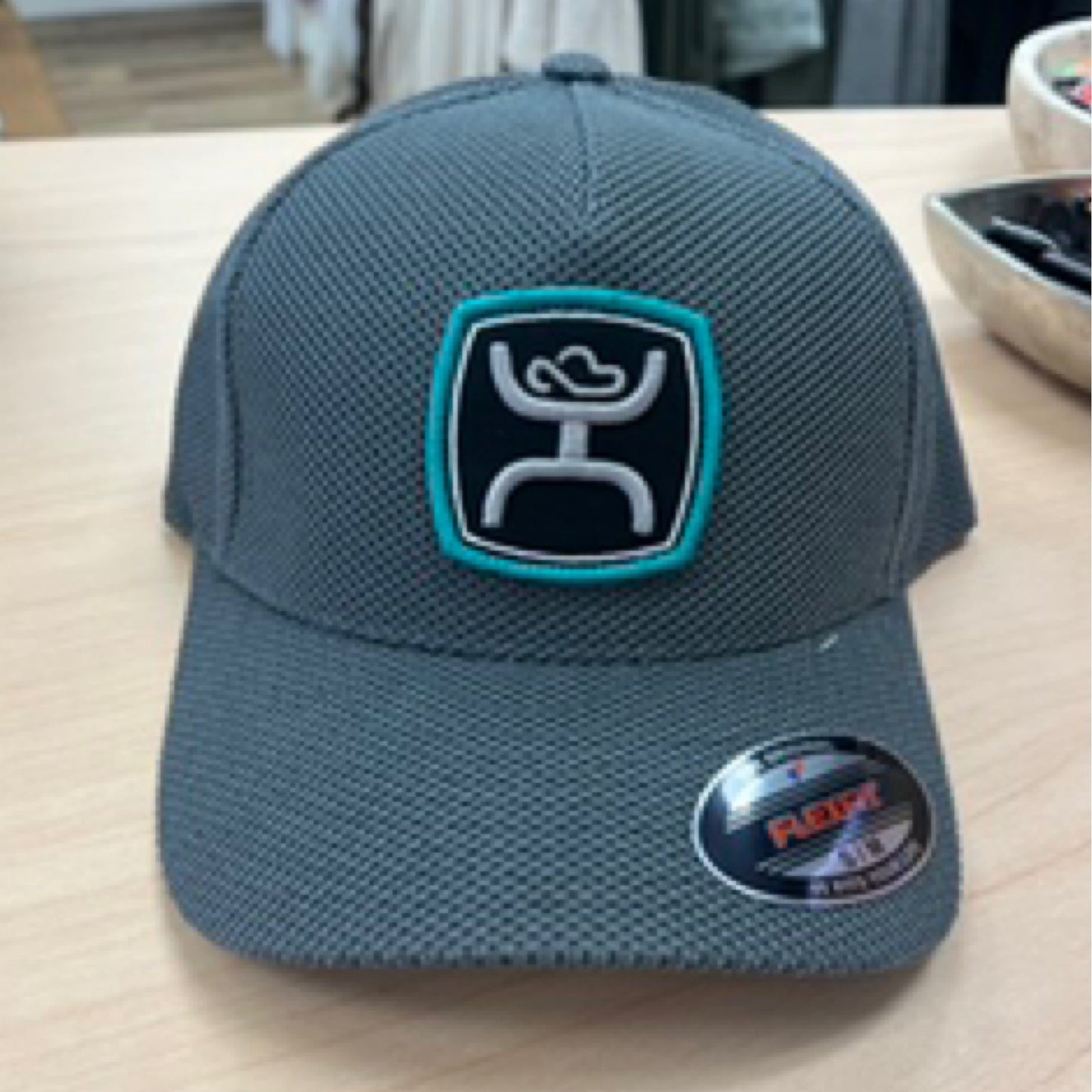 Zenith Hooey, Grey 5-Panel Flexfit with Black / Teal Hooey Logo Patch - L/XL