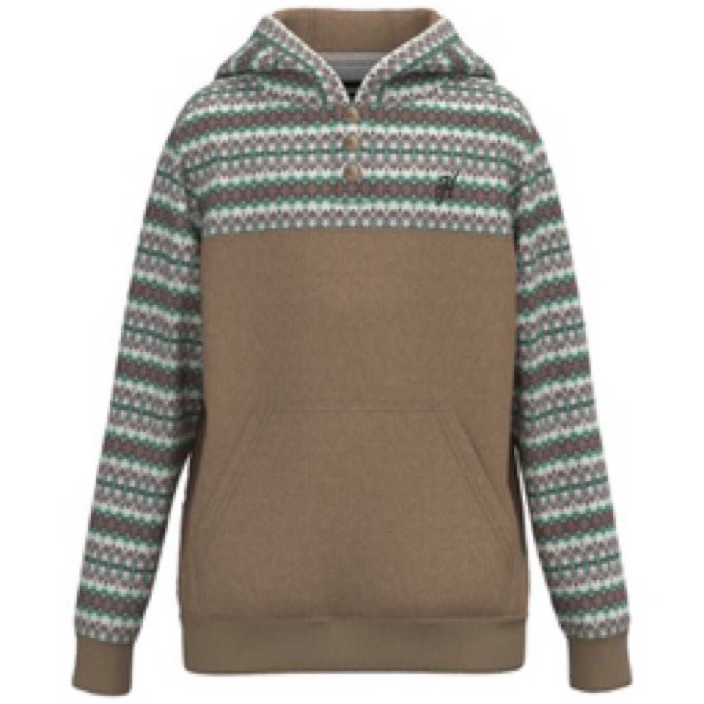 Jimmy Hooey Youth Men's Brown Hoody with Cream / Multi Color Stripe Across Chest Sleeves and Hood & Internal Phone Pocket