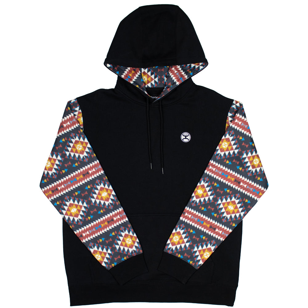 Summit Hooey Youth Men's Black Hoody with Red / Tan Aztec Pattern Sleeves Kangaroo Pocket and Hood & Internal Phone Pocket