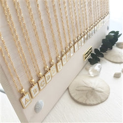 CARRIE MOTHER OF PEARL INLAYED INITIAL CHARM NECKLACE STARTER Pkg A-Z