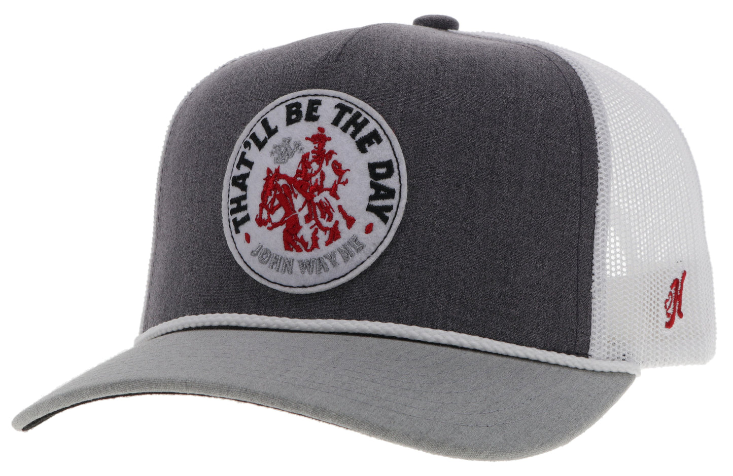 John Wayne, Grey / White 5-Panel Trucker with Red / White Circle Patch - OSFA