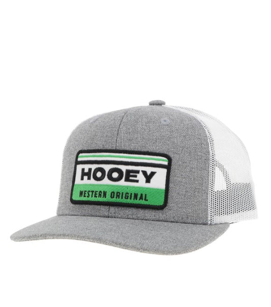 Horizon Hooey Grey / White 6-Panel Trucker with Green / White / Black Rectangle Patch - OSFA