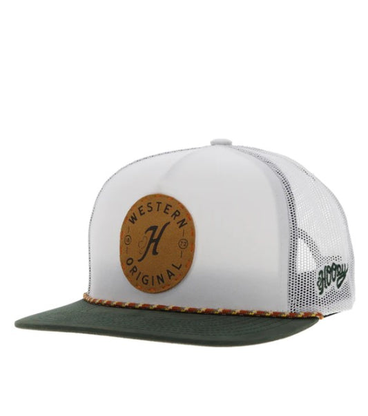 Spur Hooey White 5-Panel Trucker with Leather Circle Patch - OSFA
