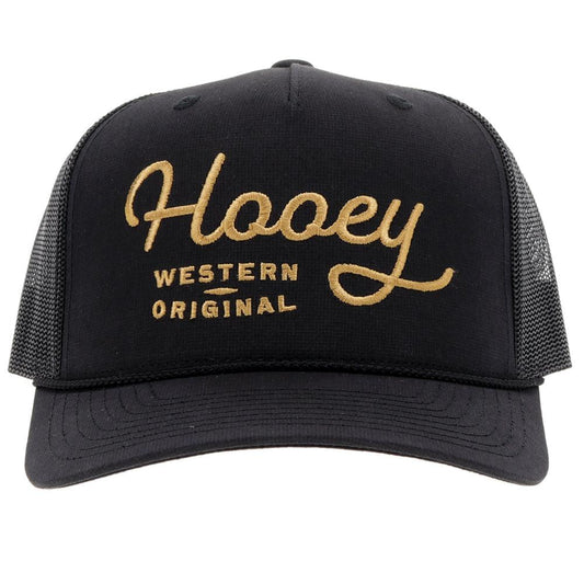 OG Hooey Black 5-Panel Trucker with Hooey in Gold Stitching