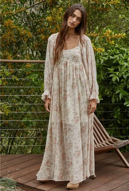 Woven Polyester Chiffon Floral
Flare Maxi Dress