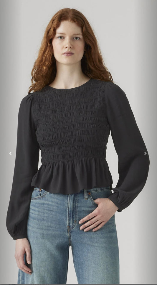 FLEUR SMOCKED TOP ANTHRACITE NIGHT CREPE