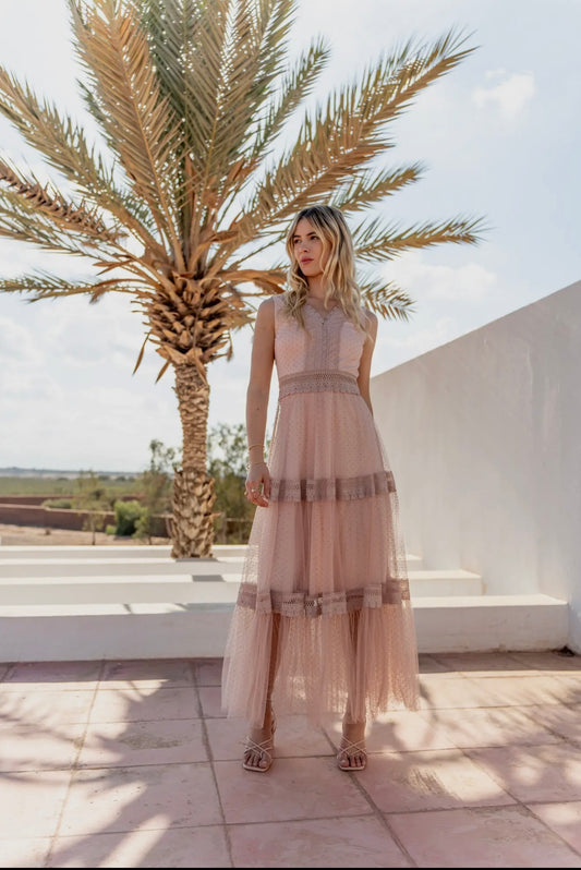 Nikky Long Dress in Plumetis Tulle