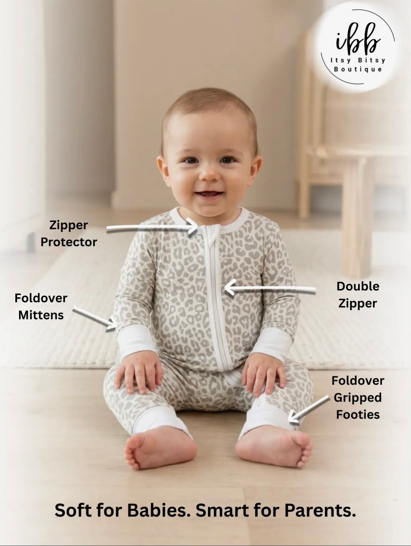 Apricot Leopard Bamboo Baby Romper - Soft Stretch Sleepwear
