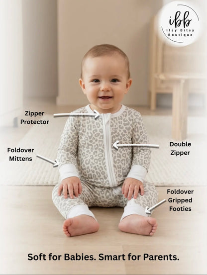 Apricot Leopard Bamboo Baby Romper - Soft Stretch Sleepwear