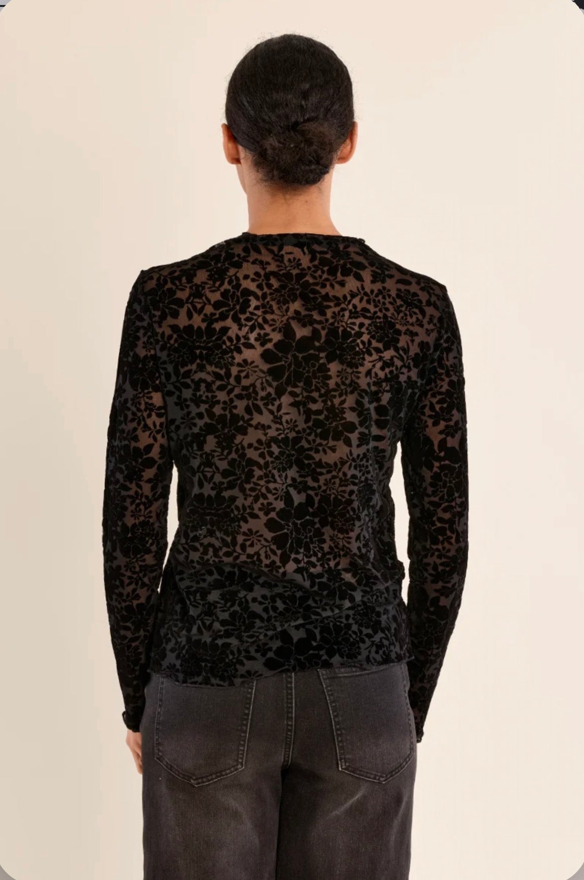 Semi-transparent top with stand-up collar