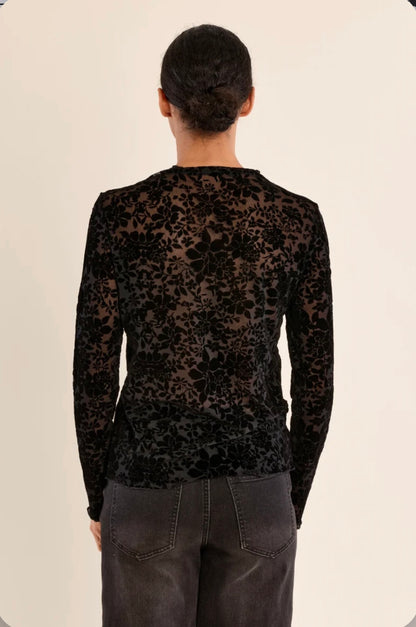 Semi-transparent top with stand-up collar