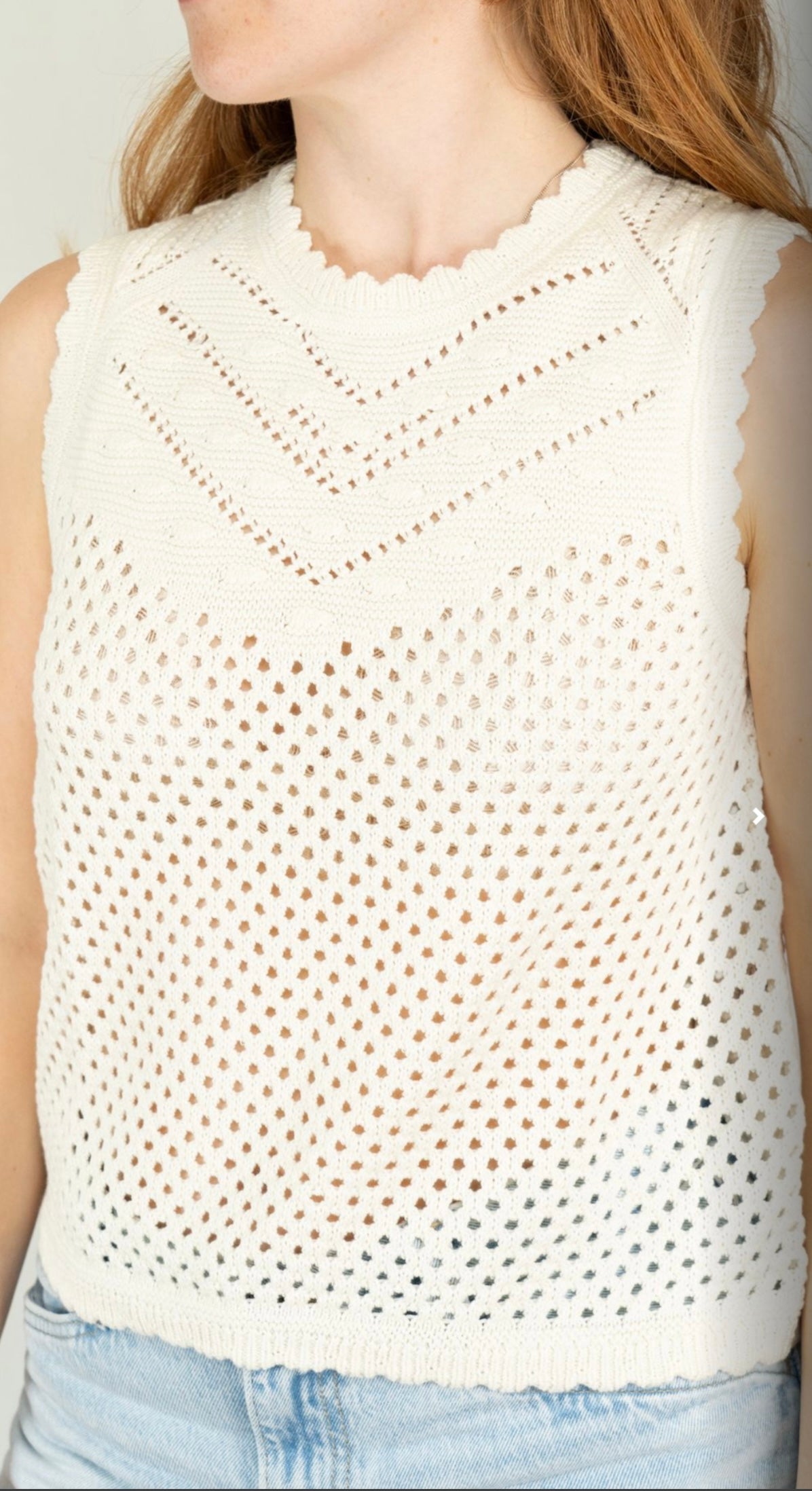 ADRIENNE CROCHET TANK EGRET
