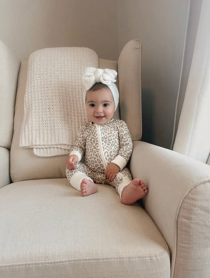 Apricot Leopard Bamboo Baby Romper - Soft Stretch Sleepwear