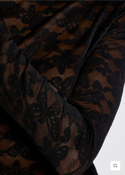 Embroidered mesh top, semi-sheer
