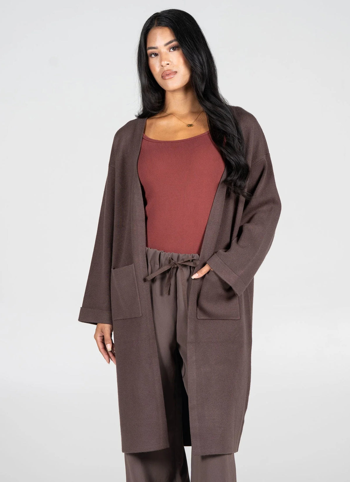 VISCOSE BLEND KNIT LONG CARDIGAN
