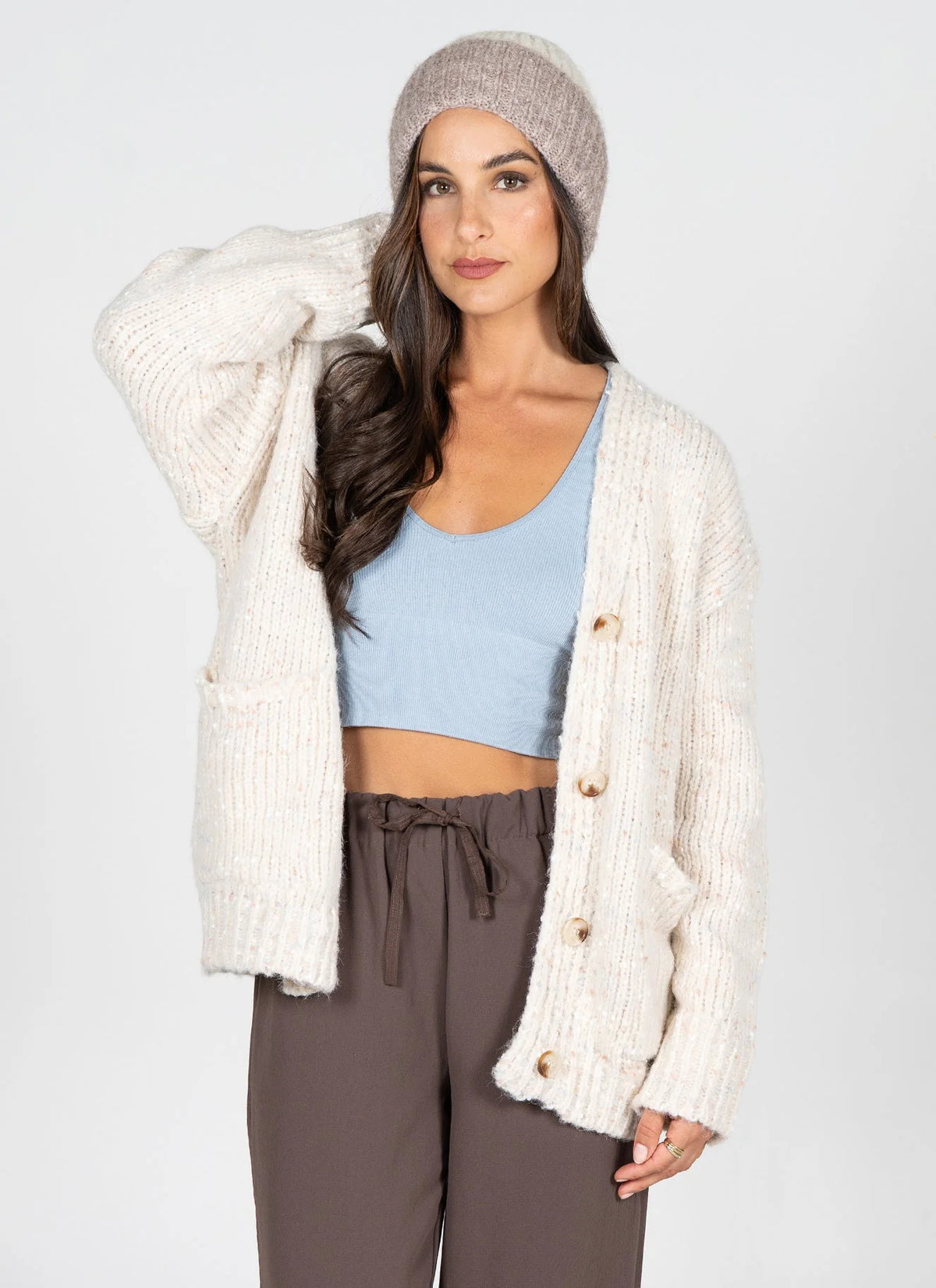 MIXED YARN RELAXED FIT CARDIGAN