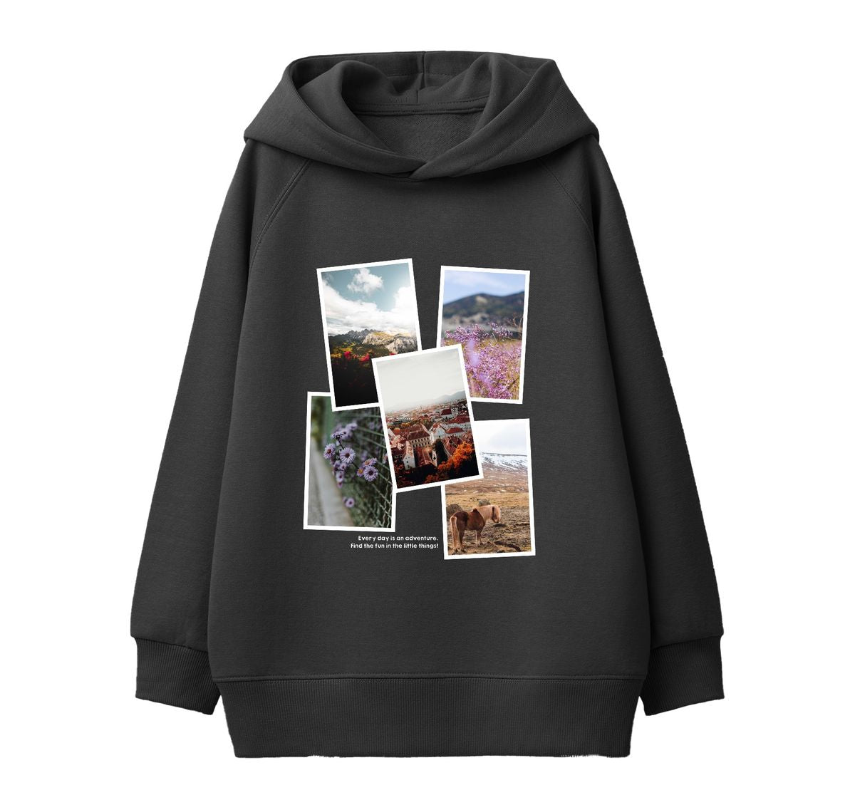 GIRLS L/S POPOVER WASHED HOODIE W TRAVEL PICTURES