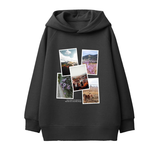 GIRLS L/S POPOVER WASHED HOODIE W TRAVEL PICTURES