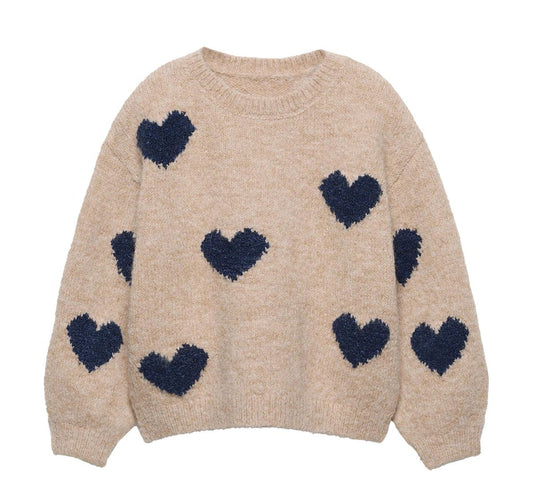 Girls L/S Crew Neck Sweater W Hearts