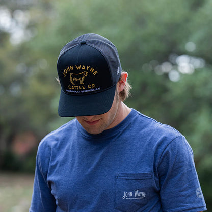 "JOHN WAYNE" BLACK W/GOLD STITCHED LOGO HAT