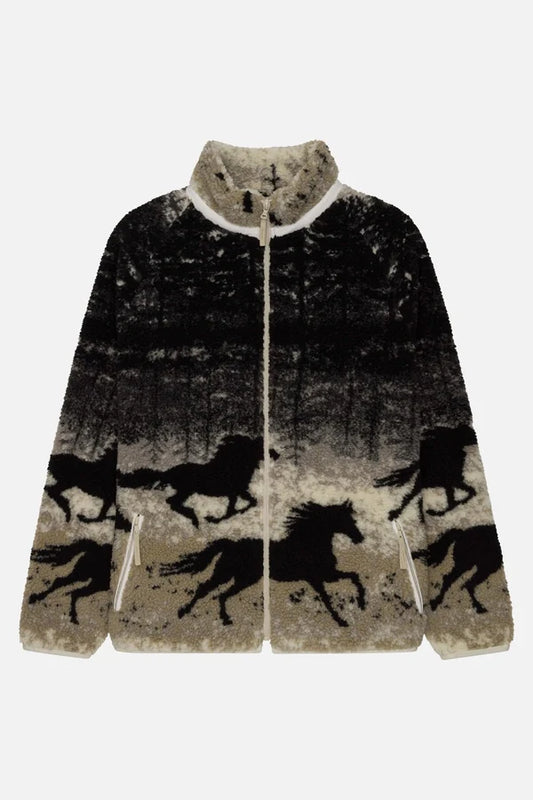 Printed Terry Fleece Jacket Wild Horses