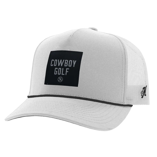 Cowboy Golf Hooey White 5-Panel Trucker with Black / White Square Patch - OSFA