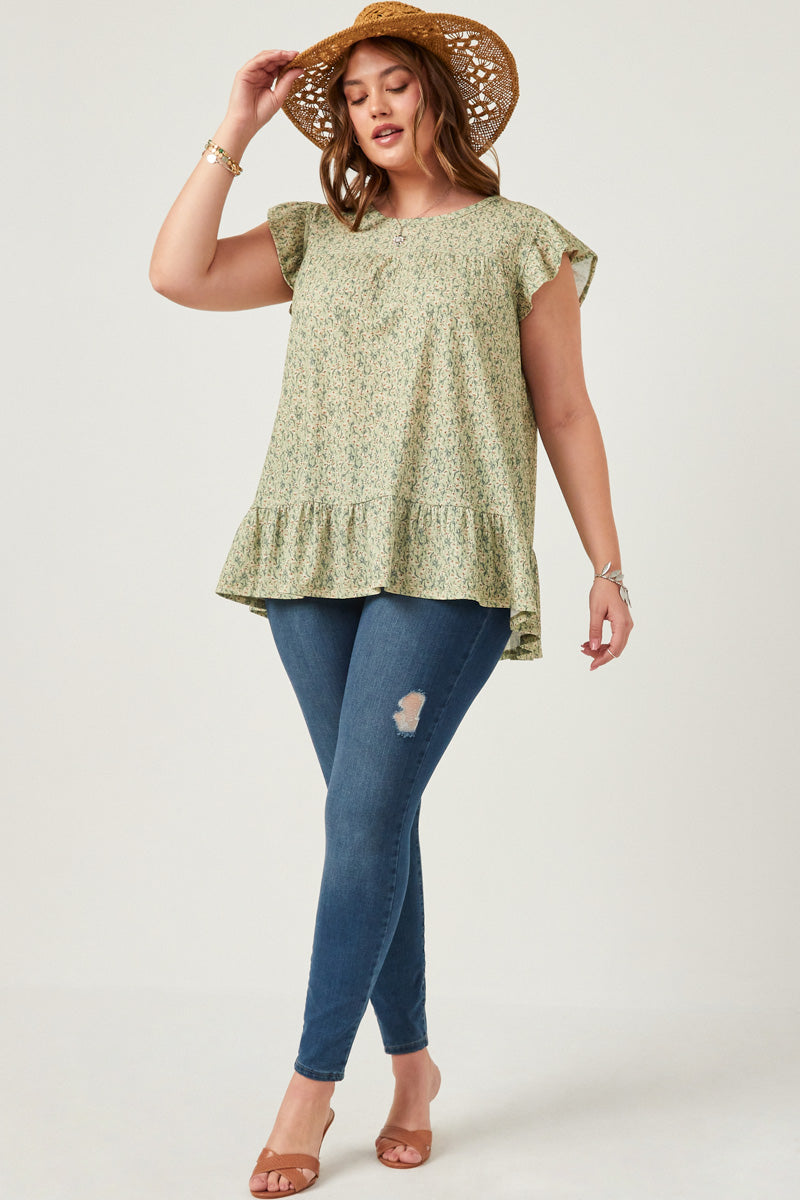 Tammy Textured Floral Knit Ruffle Detail Tank