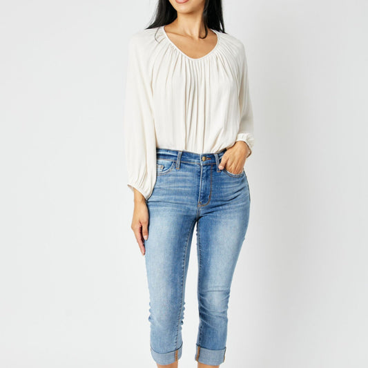 Midrise Cuffed Skinny Capri