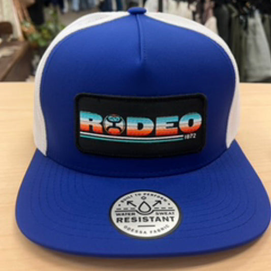Rodeo, Hooey Blue / White 5-Panel Trucker with Serape / Black Rectangle Patch - OSFA