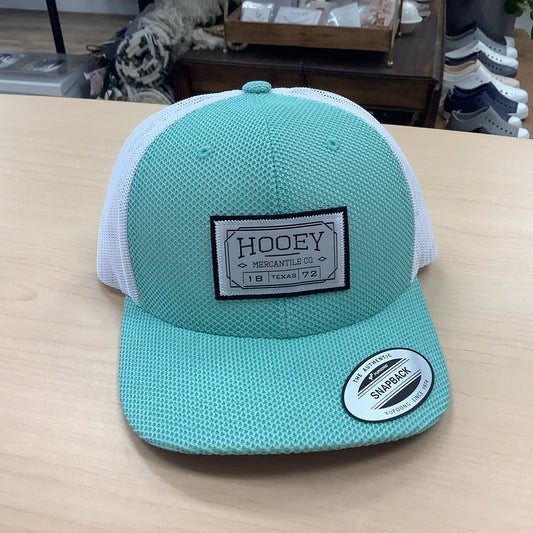 Doc Hooey, Teal / White 6-Panel Trucker with White / Black Rectangle Patch - OSFA