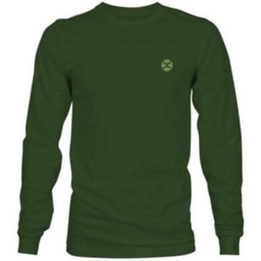 Zenith Olive Crew Neck Long Sleeve T-Shirt with Green / Olive Logo on Back
