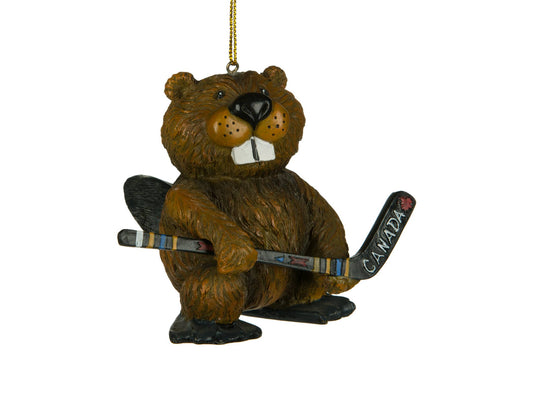 3" Beaver W/Hockey Stick Orn