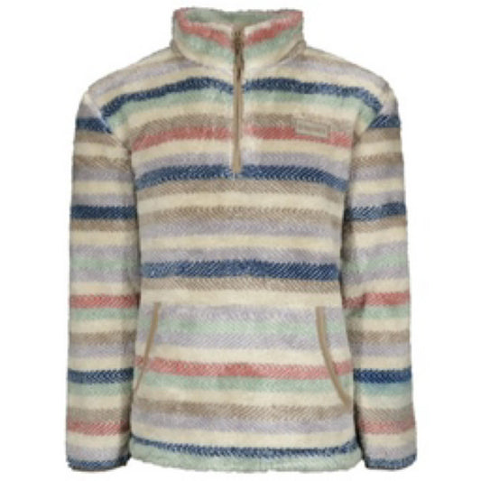 Hooey Youth Men's Fleece Pullover White Fleece with Stripe Pattern All Over
