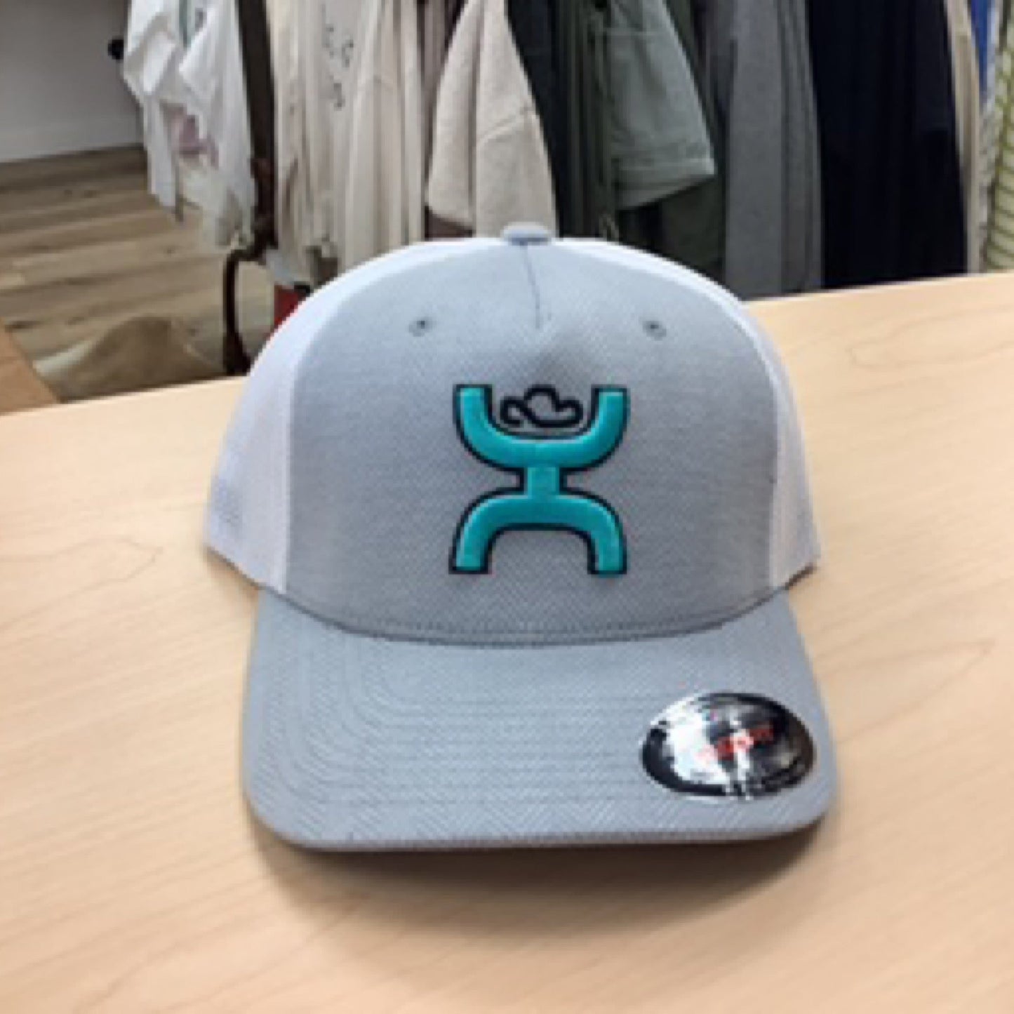 Coach Hooey, Grey / White 5-Panel Flexfit with White / Black Hooey Logo - S/M