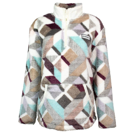 Hooey Youth Ladies Cream / Print Fleece Pullover with White Collar