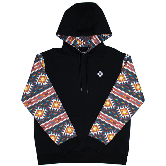 Summit Hooey Youth Men's Black Hoody with Red / Tan Aztec Pattern Sleeves Kangaroo Pocket and Hood & Internal Phone Pocket
