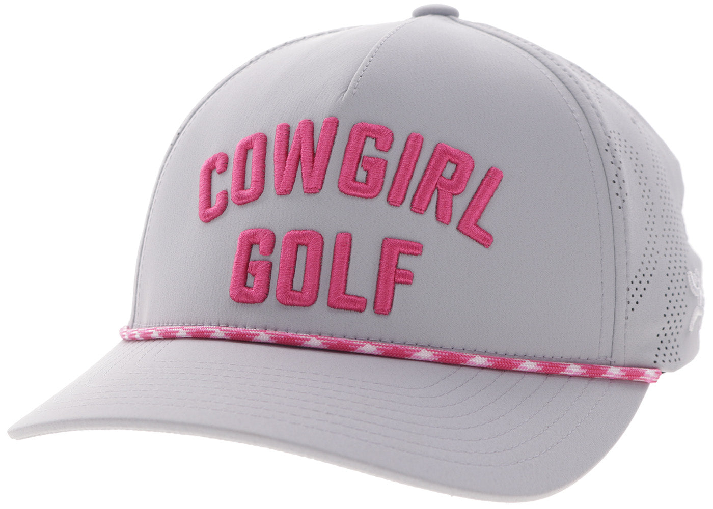 Cowgirl, Grey 5-Panel Trucker with Pink Cowboy Golf Logo