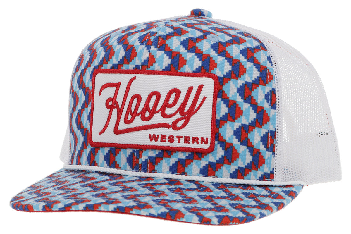 Lakota, Blue / White 6-Panel Trucker with Red / White Rectangle Patch - OSFA