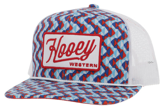 Lakota, Blue / White 6-Panel Trucker with Red / White Rectangle Patch - OSFA
